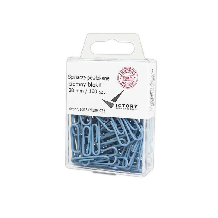 SPINACZE OKRĄGŁE 28MM VICTORY OFFICE PRODUCTS 6028KM100-073 PASTELOWE CIEMNONIEBIESKIE METALOWEPOWLEKANE W ZAWIESZANYM POJEMNIKU