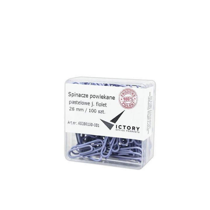 SPINACZE OKRĄGŁE 28MM VICTORY OFFICE PRODUCTS 60286100-081 PASTELOWE JASNOFIOLETOWE METALOWEPOWLEKANE W POJEMNIKU PLASTIKOWYM 10