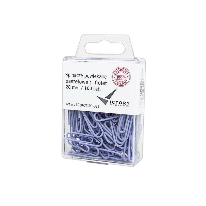 SPINACZE OKRĄGŁE 28MM VICTORY OFFICE PRODUCTS 6028KM100-081 PASTELOWE JASNOFIOLETOWE METALOWEPOWLEKANE W ZAWIESZANYM POJEMNIKU P