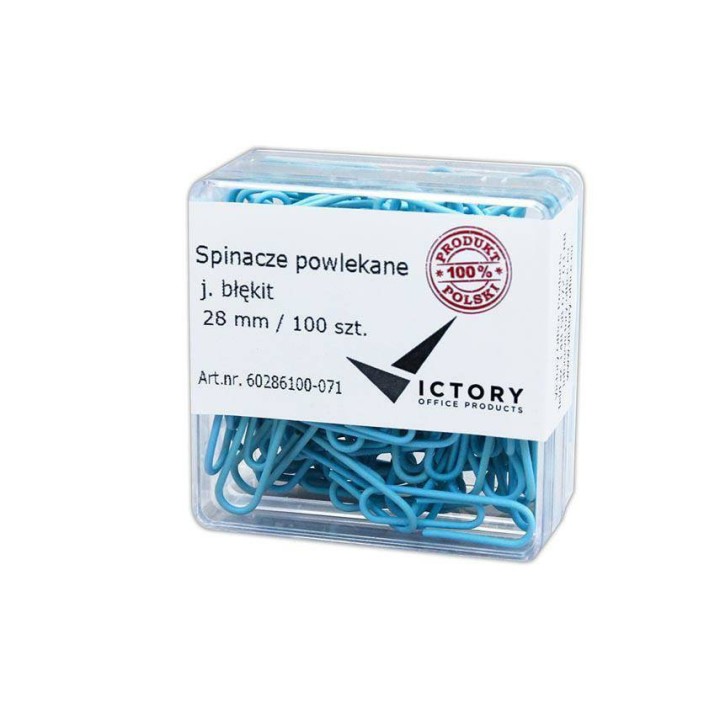 SPINACZE OKRĄGŁE 28MM VICTORY OFFICE PRODUCTS 60286100-071 PASTELOWE JASNONIEBIESKIE METALOWEPOWLEKANE W POJEMNIKU PLASTIKOWYM 1