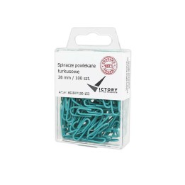 SPINACZE OKRĄGŁE 28MM VICTORY OFFICE PRODUCTS 6028KM100-153 PASTELOWE TURKUSOWE METALOWEPOWLEKANE W ZAWIESZANYM POJEMNIKU PLASTI