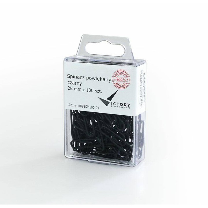SPINACZE OKRĄGŁE 28MM VICTORY OFFICE PRODUCTS 6028KM100-01 CZARNE METALOWEPOWLEKANE W ZAWIESZANYM POJEMNIKU PLASTIKOWYM 100SZT