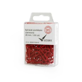 SPINACZE OKRĄGŁE 28MM VICTORY OFFICE PRODUCTS 6028KM100-03 CZERWONE METALOWEPOWLEKANE W ZAWIESZANYM POJEMNIKU PLASTIKOWYM 100SZT