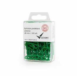 SPINACZE OKRĄGŁE 28MM VICTORY OFFICE PRODUCTS 6028KM100-15 ZIELONE METALOWEPOWLEKANE W ZAWIESZANYM POJEMNIKU PLASTIKOWYM 100SZT