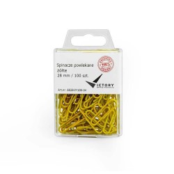 SPINACZE OKRĄGŁE 28MM VICTORY OFFICE PRODUCTS 6028KM100-04 ŻÓŁTE METALOWEPOWLEKANE W ZAWIESZANYM POJEMNIKU PLASTIKOWYM 100SZT