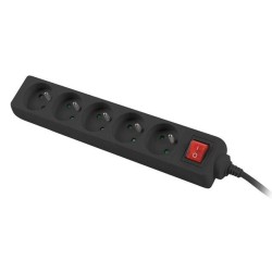 LANBERG LISTWA ZASILAJĄCA 1,5M, CZARNA, 5 GNIAZD, Z WYŁĄCZNIKIEM, KABEL WYKONANY Z PEŁNEJ MIEDZI