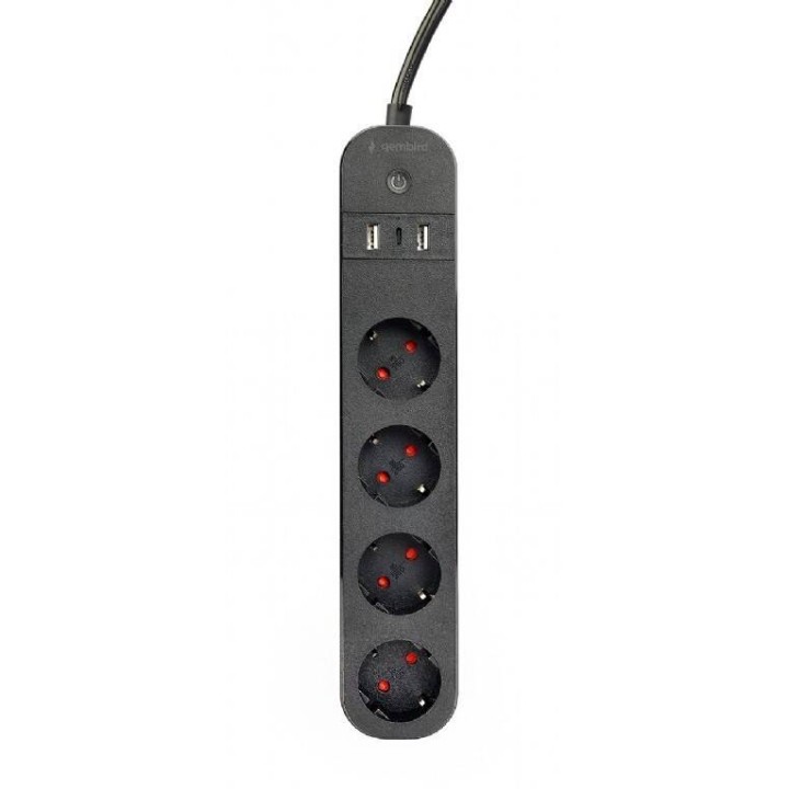GEMBIRD INTELIGENTNA LISTWA TUYA 4XDE 2XUSB-A 1XUSB-C CZARNA