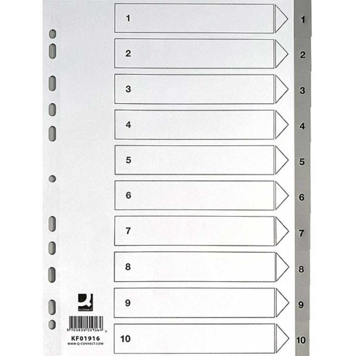 PRZEKŁADKI 1-10 A4 Q-CONNECT SZARE PP 10KART