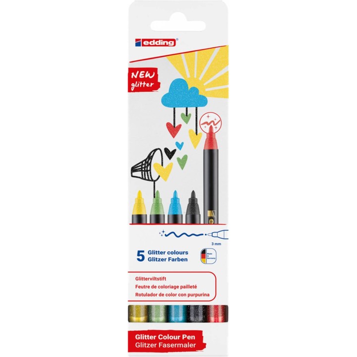 PISAKI Z CIENKĄ KOŃCÓWKĄ EDDING ED-1200-5-3 MIX KOLORÓW BROKATOWYCH 3MM 5SZT