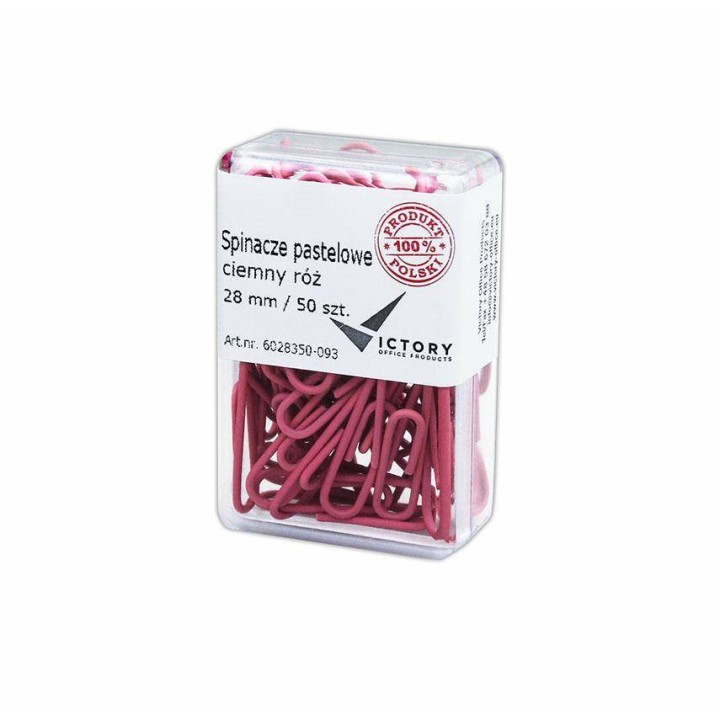 SPINACZE OKRĄGŁE 28MM VICTORY OFFICE PRODUCTS 6028350-093 PASTELOWE CIEMNORÓŻOWE METALOWEPOWLEKANE W POJEMNIKU PLASTIKOWYM 50SZT