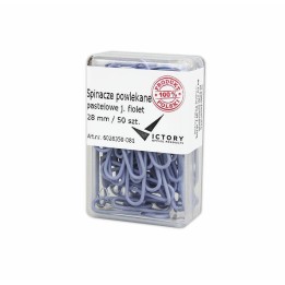 SPINACZE OKRĄGŁE 28MM VICTORY OFFICE PRODUCTS 6028350-081 PASTELOWE JASNOFIOLETOWE METALOWEPOWLEKANE W POJEMNIKU PLASTIKOWYM 50S