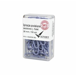 SPINACZE OKRĄGŁE 28MM VICTORY OFFICE PRODUCTS 6028350-081 PASTELOWE JASNOFIOLETOWE METALOWEPOWLEKANE W POJEMNIKU PLASTIKOWYM 50S