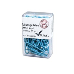 SPINACZE OKRĄGŁE 28MM VICTORY OFFICE PRODUCTS 6028350-071 PASTELOWE JASNONIEBIESKIE METALOWEPOWLEKANE W POJEMNIKU PLASTIKOWYM 50