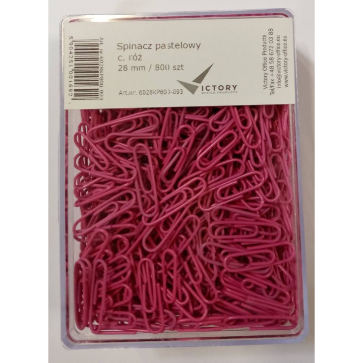 SPINACZE OKRĄGŁE 28MM VICTORY OFFICE PRODUCTS 6028KP800-093 PASTELOWE CIEMNORÓŻOWE METALOWEPOWLEKANE W POJEMNIKU PLASTIKOWYM 800