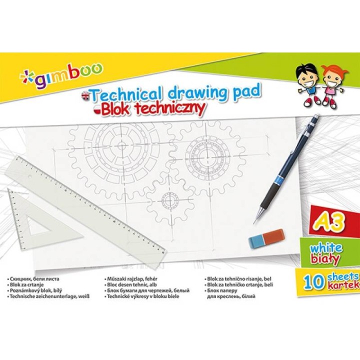 BLOK TECHNICZNY A3 GIMBOO BIAŁY 10KART