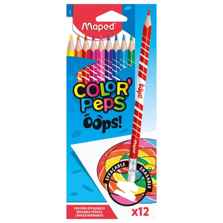 KREDKI MAPED COLORPEPS OOPS ŚCIERALNE Z GUMKĄ TRÓJKĄTNE 12 SZT