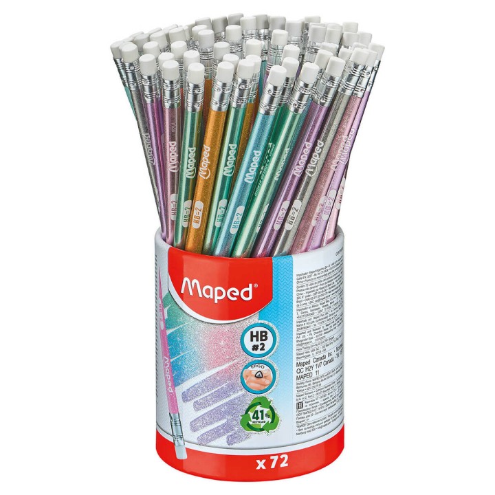OŁÓWEK Z GUMKĄ MAPED GLITTER BROKATOWY HB W KUBKU 72SZT