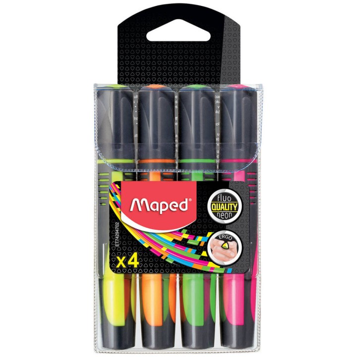 ZAKREŚLACZ MAPED FLUO PEPS MAX MIX KOLORÓW 4 SZT ETUI