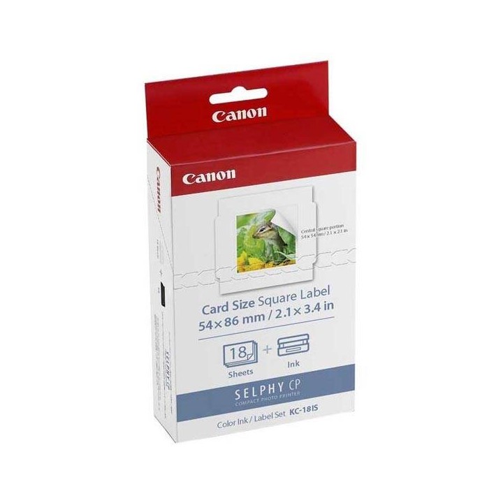 ETYKIETY CANON SELPHY CP XXX, BIAŁA, 18, SZT. SZT., KC18IS, DO DRUKAREK TERMOSUBLIMACYJNYCH, 54X86MM, W TYM FOLIA PAROWA