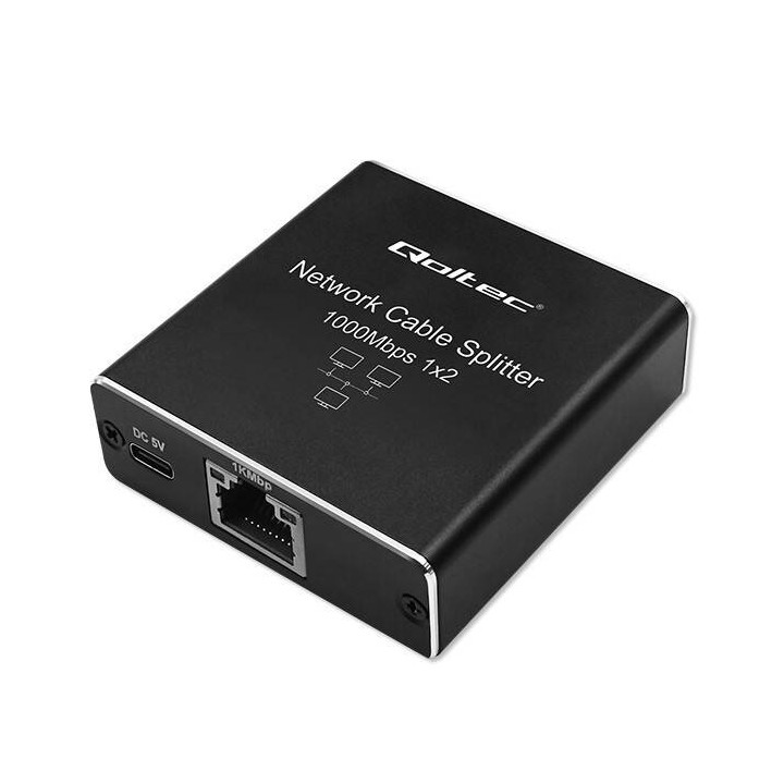 QOLTEC ROZDZIELACZ SPLITTER MINI SWITCH 1X2 PORT RJ45 | 1000MBPS | USB-C| ALUMINIUM