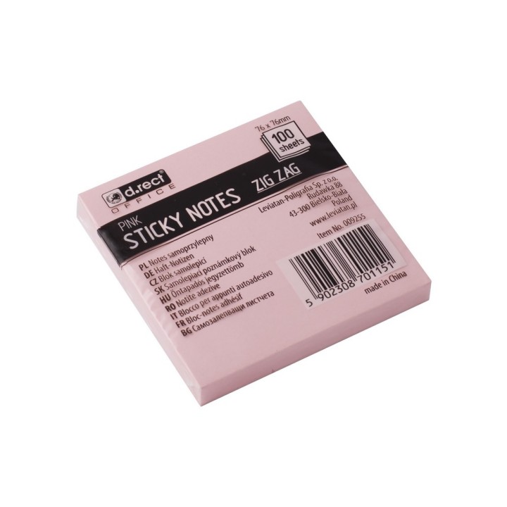 KARTECZKI SAMOPRZYLEPNE 76X76MM D.RECT Z-NOTES RÓŻOWE 100KART