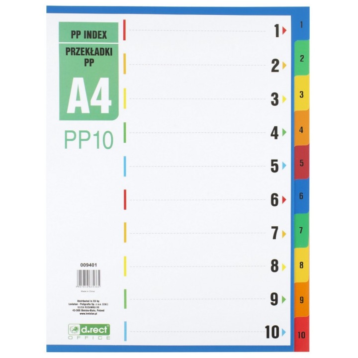 PRZEKŁADKI 1-10 A4 D.RECT MIX KOLORÓW PP 10KART