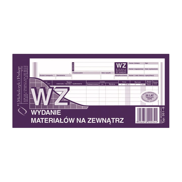 DRUK AKCYDENSOWY WZ WYDANIE MATERIAŁÓW NA ZEWNĄTRZ 1/3 A4 MICHALCZYK I PROKOP WIELOKOPIA 80 KART.