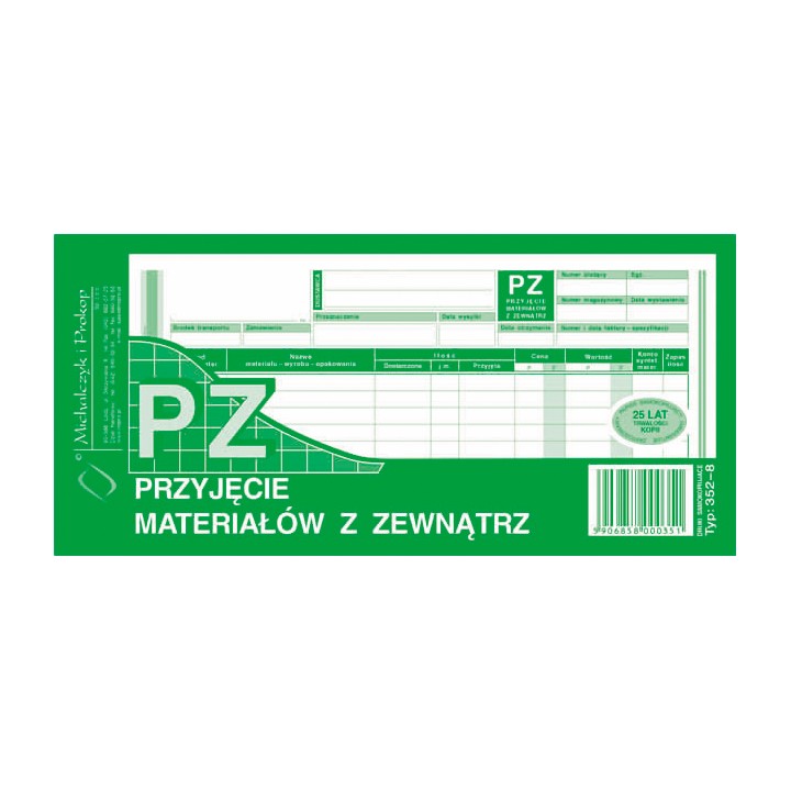 DRUK AKCYDENSOWY PZ PRZYJĘCIE MATERIAŁÓW Z ZEWNĄTRZ 1/3 A4 MICHALCZYK I PROKOP WIELOKOPIA 80 KART.