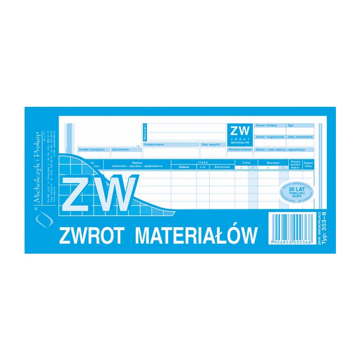 DRUK AKCYDENSOWY ZW ZWROT MATERIAŁÓW NA ZEWNĄTRZ 1/3 A4 MICHALCZYK I PROKOP WIELOKOPIA 80 KART.
