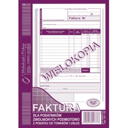 DRUK AKCYDENSOWY FA FAKTURA DLA PODATNIKÓW ZWOLNIONYCH PODMIOTOWO Z PODATKU OD TOWARÓW I USŁUG A5 MICHALCZYK I PROKOP WIELOKOPIA