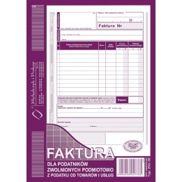 DRUK AKCYDENSOWY FA FAKTURA DLA PODATNIKÓW ZWOLNIONYCH PODMIOTOWO Z PODATKU OD TOWARÓW I USŁUG A5 MICHALCZYK I PROKOP ORYGINAŁ +