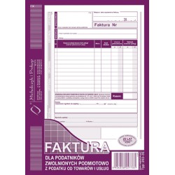 DRUK AKCYDENSOWY FA FAKTURA DLA PODATNIKÓW ZWOLNIONYCH PODMIOTOWO Z PODATKU OD TOWARÓW I USŁUG A5 MICHALCZYK I PROKOP ORYGINAŁ +
