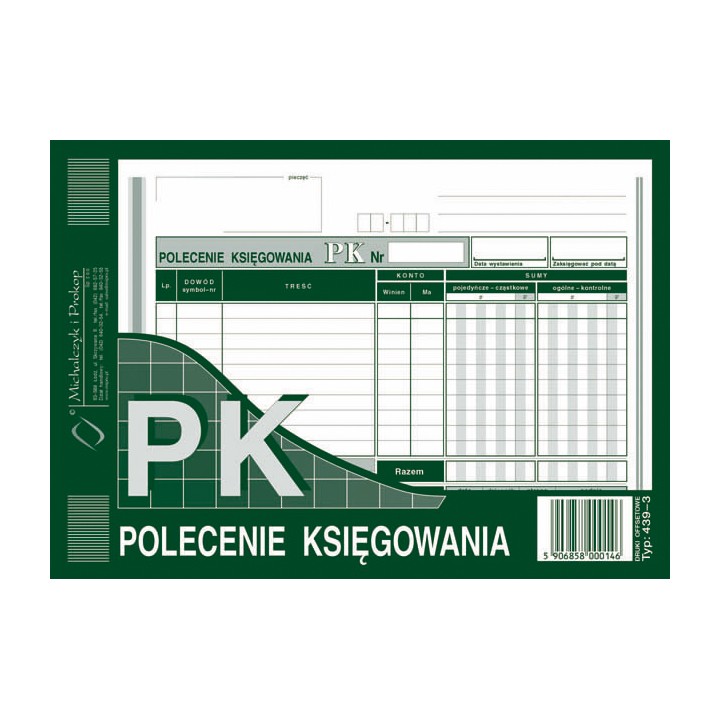 DRUK AKCYDENSOWY PK POLECENIE PRZELEWU A5 MICHALCZYK I PROKOP 80 KART.