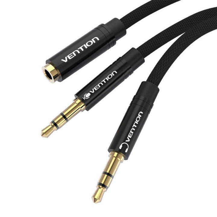 KABEL AUDIO MINI JACK 3.5MM ŻEŃSKI DO 2X MINI JACK 3.5 MM MĘSKI VENTION BBLBAB 0.6M (CZARNY)