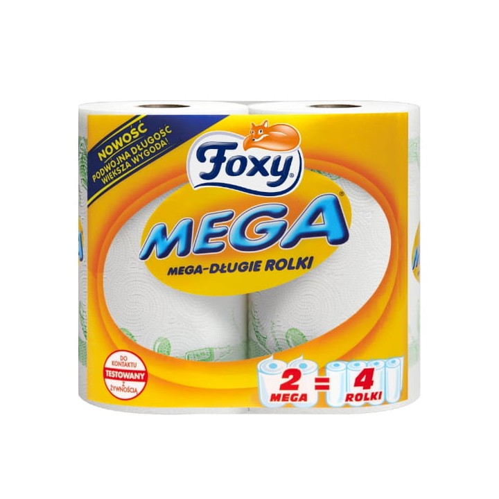 RĘCZNIK PAPIEROWY DWUWARSTWOWY CELULOZOWY FOXY MEGA BIAŁY 90 LISTKÓW 2 SZT