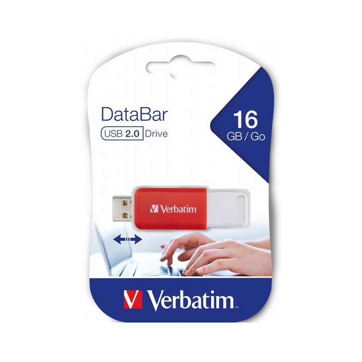 VERBATIM USB FLASH DISK, USB 2.0, 16GB, DATABAR, CZERWONY, 49453, DO ARCHIWIZACJI DANYCH