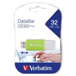 VERBATIM USB FLASH DISK, USB 2.0, 32GB, DATABAR, ZIELONY, 49454, DO ARCHIWIZACJI DANYCH