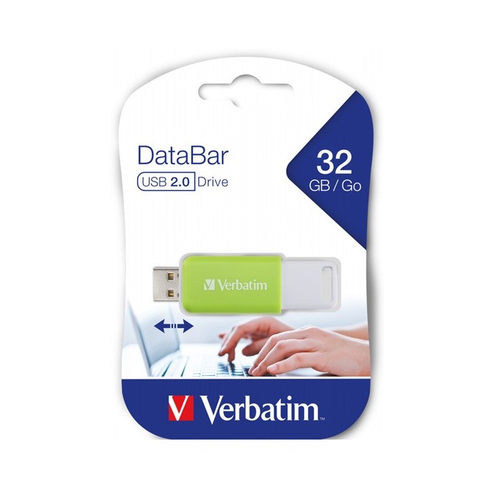 VERBATIM USB FLASH DISK, USB 2.0, 32GB, DATABAR, ZIELONY, 49454, DO ARCHIWIZACJI DANYCH