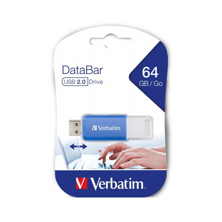 VERBATIM USB FLASH DISK, USB 2.0, 64GB, DATABAR, NIEBIESKI, 49455, DO ARCHIWIZACJI DANYCH