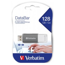 VERBATIM USB FLASH DISK, USB 2.0, 128GB, DATABAR, SZARY, 49456, DO ARCHIWIZACJI DANYCH