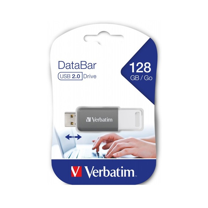 VERBATIM USB FLASH DISK, USB 2.0, 128GB, DATABAR, SZARY, 49456, DO ARCHIWIZACJI DANYCH