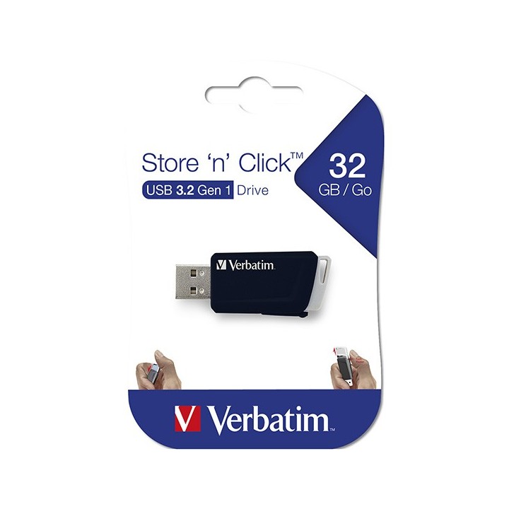 VERBATIM USB FLASH DISK, USB 3.0, 32GB, STORE N CLICK, CZARNY, 49307, USB A, Z WYSUWANYM ZŁĄCZEM