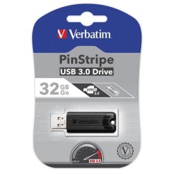 VERBATIM USB FLASH DISK, USB 3.0, 32GB, PINSTRIPE, STORE N GO, CZARNY, 49317, USB A, Z WYSUWANYM ZŁĄCZEM