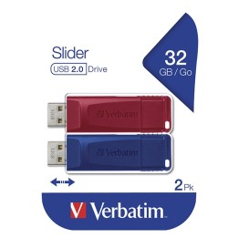 VERBATIM USB FLASH DISK, USB 2.0, 32GB, SLIDER, NIEBIESKI, CZERWONY, 49327, USB A, USB Z WYSUWANYM ZŁĄCZEM. 2 SZT