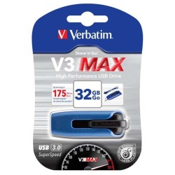 VERBATIM USB FLASH DISK, USB 3.0, 32GB, V3 MAX, STORE N GO, NIEBIESKI, 49806, USB A, Z WYSUWANYM ZŁĄCZEM