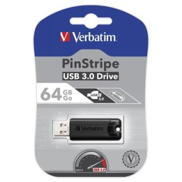 VERBATIM USB FLASH DISK, USB 3.0, 64GB, PINSTRIPE, STORE N GO, CZARNY, 49318, USB A, Z WYSUWANYM ZŁĄCZEM