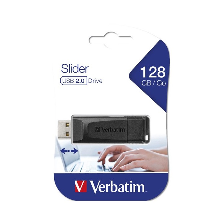 VERBATIM USB FLASH DISK, USB 2.0, 128GB, SLIDER, CZARNY, 49328