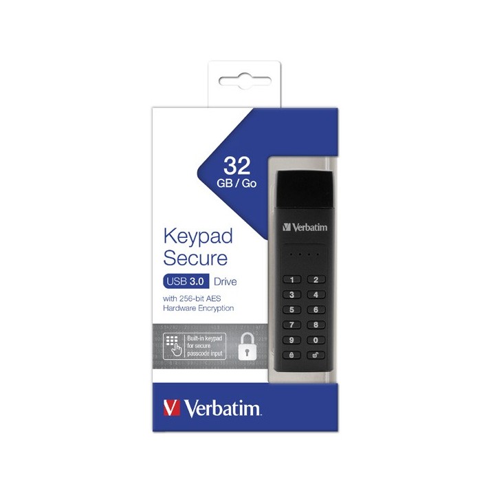 VERBATIM USB FLASH DISK, USB 3.0, 32GB, KEYPAD SECURE, CZARNY, 49427, 256BITOWE SZYFROWANIE AES, LED ZŁĄCZE USB A