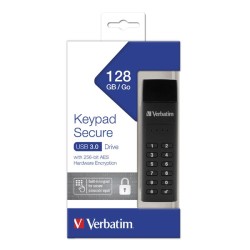 VERBATIM USB FLASH DISK, USB 3.0, 128GB, KEYPAD SECURE, CZARNY, 49429, USB A, 256BITOWE SZYFROWANIE AES, LED
