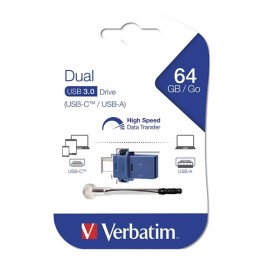 VERBATIM USB FLASH DISK OTG, USB 3.0, 64GB, DUAL, NIEBIESKI, 49967, USB A / USB C, Z OCZKIEM NA BRELOK